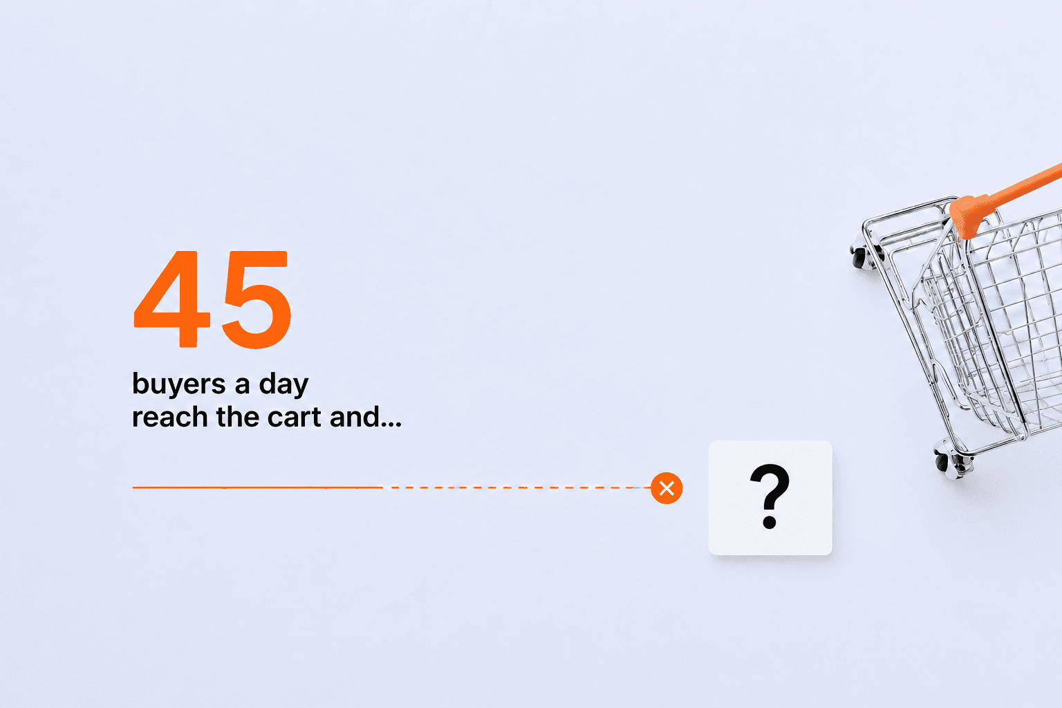 A row of buyers reaching an ecommerce cart before an unexplained exit interrupts the journey