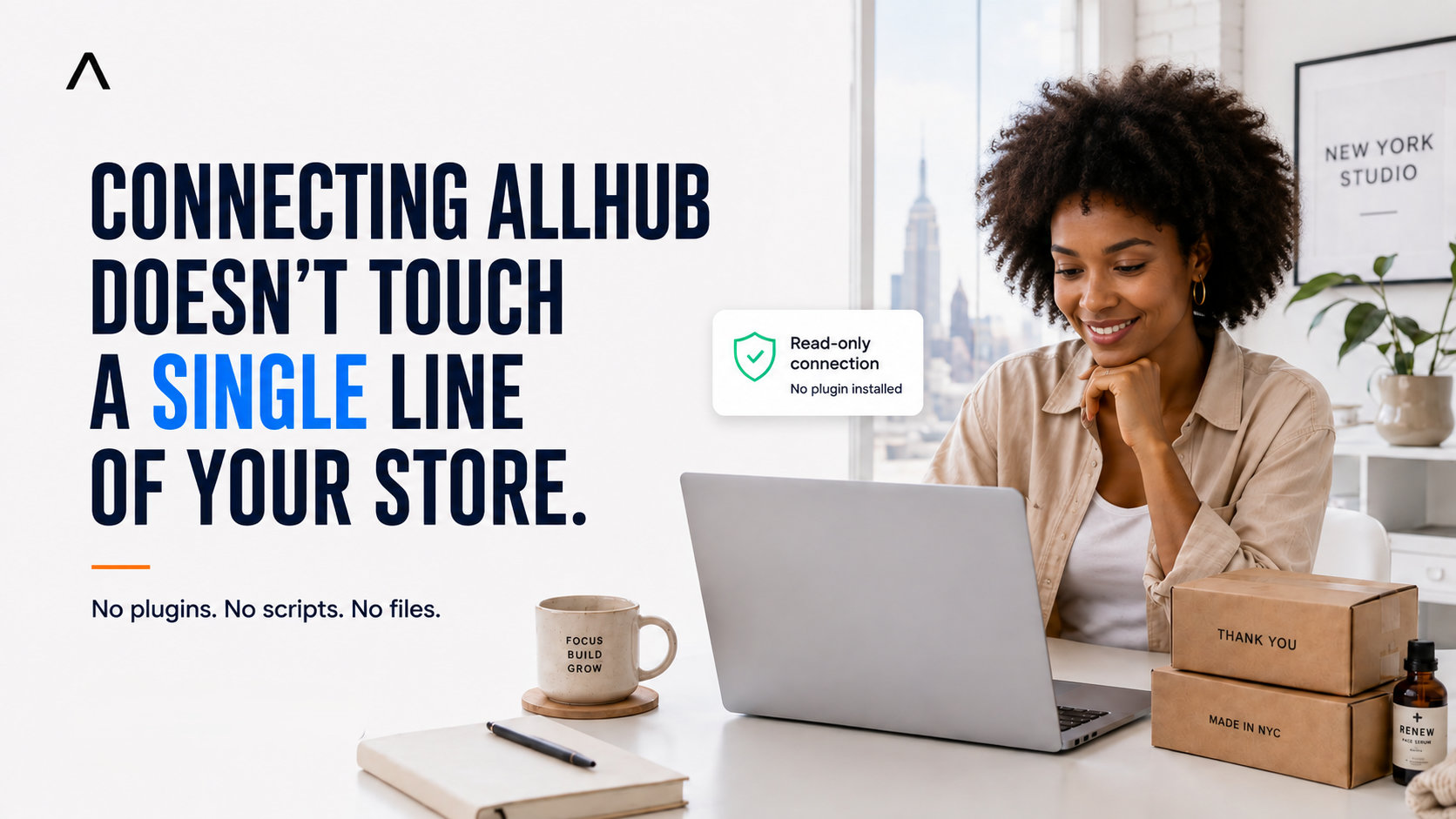 A secure connection between AllHub agents and an online store without installing code